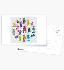 Robots in Space - grey - fun Robot pattern by Cecca Designs Postcards