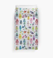 Robots in Space - grey - fun Robot pattern by Cecca Designs Duvet Cover