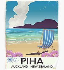 Piha New Zealand vintage travel poster Poster