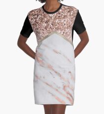Schimmerndes Roségold mit roségoldenem Marmor T-Shirt Kleid