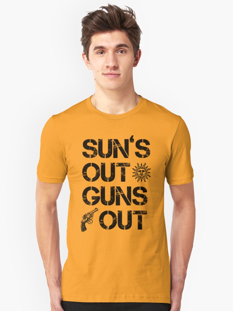 Suns Out Guns Out Cool Summer Beach Quote T Shirt By Sid3walkart