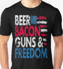 Beer Bacon Guns and Freedom Distressed USA Flag - Best Design Unisex T-Shirt