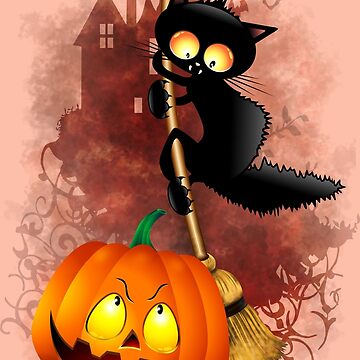 Artwork thumbnail, Cat Fun Halloween Character scared by a Pumpkin  by BluedarkArt