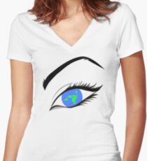 Flat Earth Eye (Azimuthal Equidistant Projection Map) Women's Fitted V-Neck T-Shirt