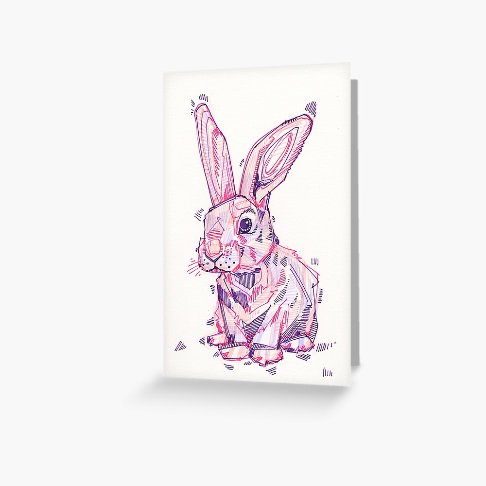 Pink rabbit drawing - 2017 Greeting Card