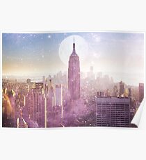 ICH LIEBE ROSA NEW YORK CITY SKYLINE - Vollmond-Universum Poster
