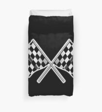 RENNEN, AUTO, Zielflagge, Gekreuzt, Motorsport, GEWINNEN, GEWINNER, Zielflagge, Rennwagen, Rennen, Ziellinie, auf SCHWARZ Bettbezug