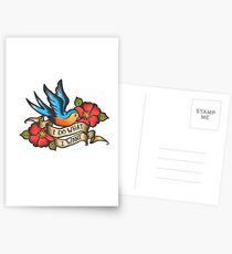Ich mache, was ich will Vintage Bluebird und Rose Tattoo Postkarten
