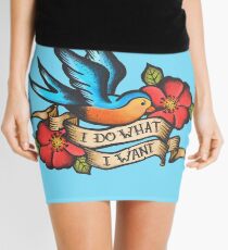 I Do What I Want Vintage Bluebird And Rose Tattoo Mini Skirt