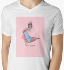 Cha Königin T-Shirt mit V-Ausschnitt