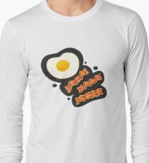 Breakfast With Bacon and Eggs Seamless Vector Pattern Dark Long Sleeve T-Shirt
