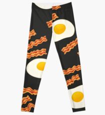 Breakfast With Bacon and Eggs Seamless Vector Pattern Dark Leggings