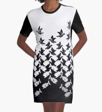 Fish and Birds Art Deco Tessellation Graphic T-Shirt Dress