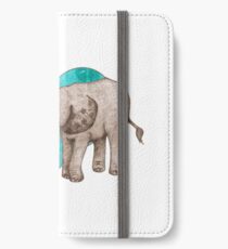 Baby Elephant Love - sepia on teal watercolour iPhone Wallet/Case/Skin