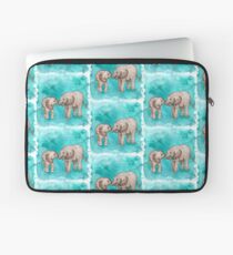 Baby Elephant Love - sepia on teal watercolour Laptop Sleeve