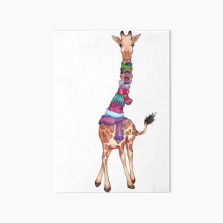 Cold Outside - Cute Giraffe Illustration Art Board Print