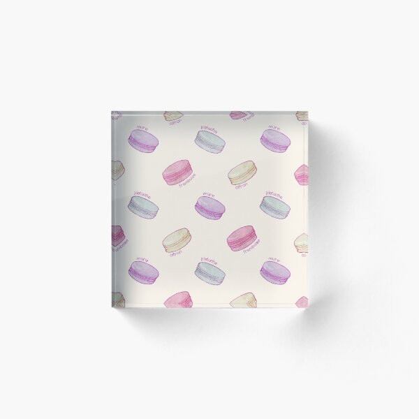 French Macaron Pattern - raspberry, pistachio, lemon & blueberry Acrylic Block