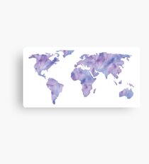 World Map Light Blue Purple Indigo Watercolor Canvas Print
