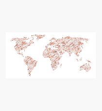 World Map Rose Gold Marble Photographic Print