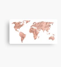 World Map Rose Gold Pink Vintage Metal Print