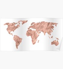 Weltkarte Rose Gold Pink Vintage Poster