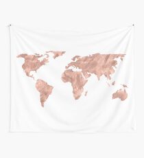 World Map Rose Gold Pink Vintage Wall Tapestry