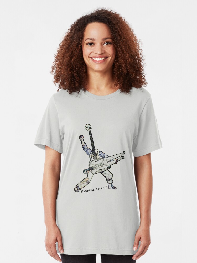 Alternate view of Power stance Guitar God Playing Human Slim Fit T-Shirt