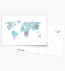 Weltkarte-Ozean-Blau-Aquarell Postkarten