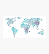 World Map Ocean Blue Watercolor Photographic Print