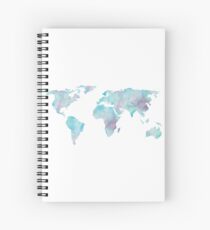 World Map Ocean Blue Watercolor Spiral Notebook