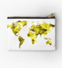 World Map Vivid Yellow Watercolor Studio Pouch