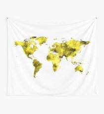 World Map Vivid Yellow Watercolor Wall Tapestry
