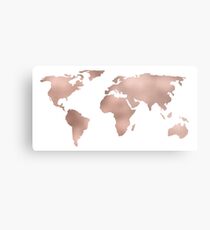 World Map Rose Gold Shimmer Metal Print