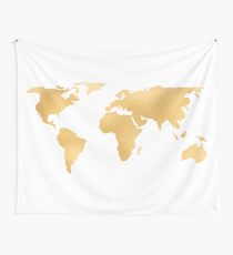 World Map Deep Gold Rush Wall Tapestry