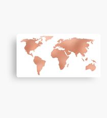 World Map Rose Gold Bronze Copper Metallic Canvas Print