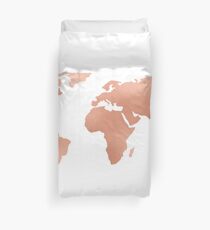 World Map Rose Gold Bronze Copper Metallic Duvet Cover