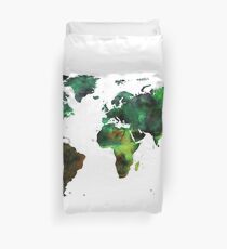 World Map Green Earth Painting Duvet Cover