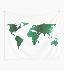 World Map Vibrant Green Earth Wall Tapestry