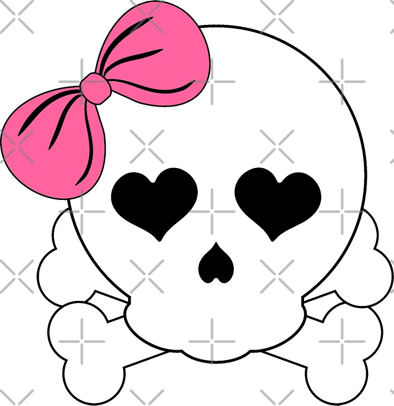 "Girly Skull with Pink Bow" Stickers by Jandsgraphics Redbubble