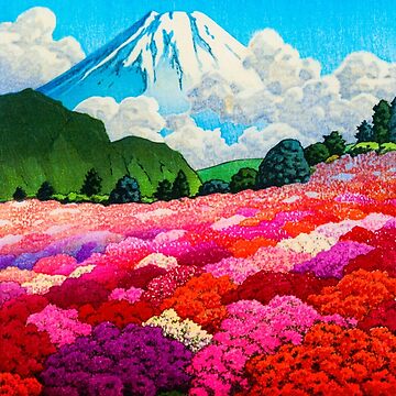 Hasui Kawase Views of Mount Fuji Azalea Garden Vintage Japanese Woodblock |  Art Print