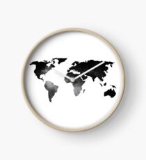 World Map Space Stars Black and White Clock