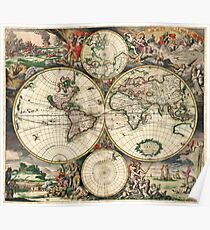 Vintage Maps Of The World 1689 Poster