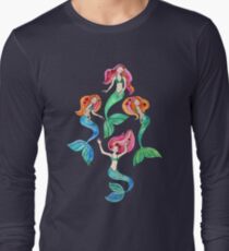 Merry Mermaids in Watercolor Long Sleeve T-Shirt