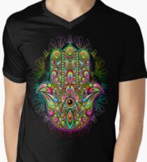 Camiseta para hombre de cuello en v Hamsa Fatma Mano Psicodélico Amuleto