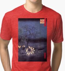 Japanese Print - Hiroshige - kitsune-yokai-fox Tri-blend T-Shirt