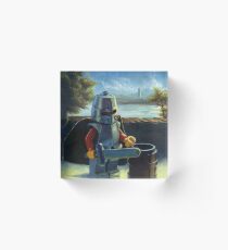 Lego knight with barrel painting Acrylic Block