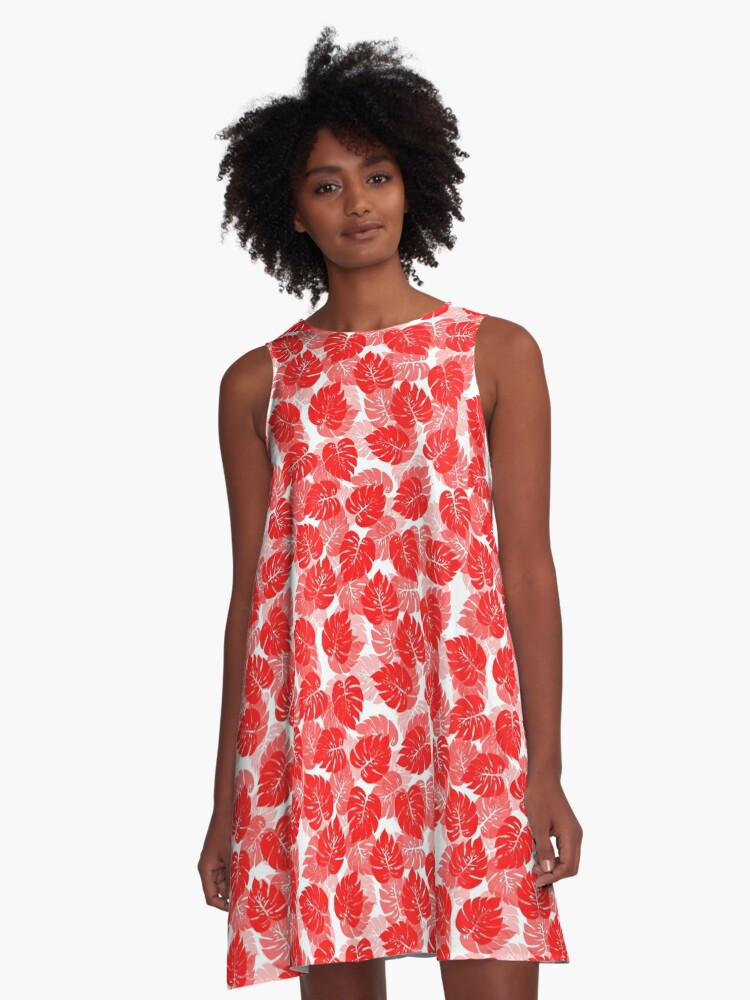 red hawaiian dress with white leaves