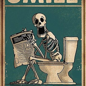 Poster of a woman skeleton sitting on toilet reading newspaper on door of  women's bathroom. Rush City Minnesota MN USA Stock Photo - Alamy