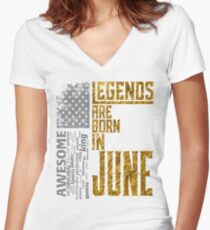 Flag American Legends are born in june Women's Fitted V-Neck T-Shirt