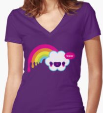 Wow Regenbogen Shirt mit V-Ausschnitt